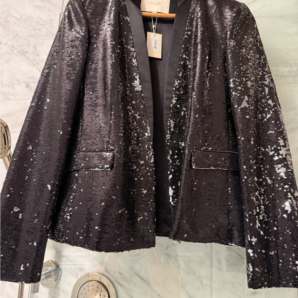 NWT Maje black sequin tuxedo jacket - Picture 13 of 13